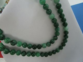 Vintage Chinese Dark Green Jade Large 10 mm Bead NeckLace 90 cm Long 3