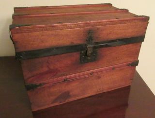 Antique Ca.  1890 Miniature Wood Doll Trunk / Chest - Patina