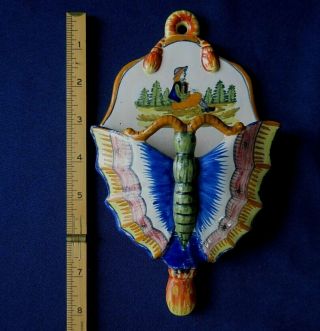 Rare Form Henriot Quimper France Butterfly 8 " Wall Pocket C.  1925 Exceptional