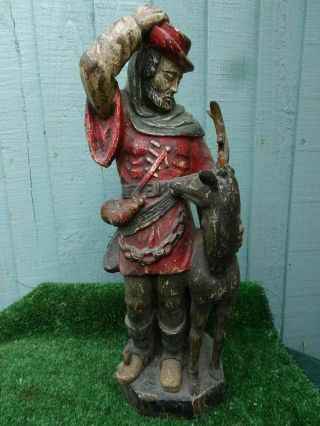 Early 19thc Wooden Carving Of Saint Hubert With Stag With Crucifix C1820s