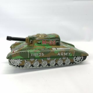 Vintage Japan Tin Litho Army Tank M - 35 118135 Hs Friction