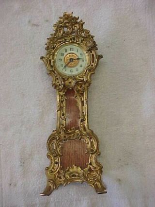 Antique Ansonia Fancy Minature Grandfather Mantle Or Shelf Clock