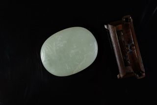 Antique Chinese Landscape literati Jade Belt Hook.  With Stand. 5