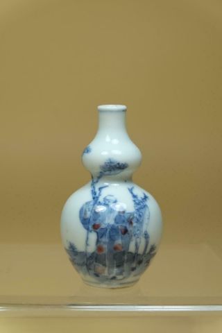 Chinese Underglazed - Blue And Copper - Red Gourd Shape Snuff Bottle.