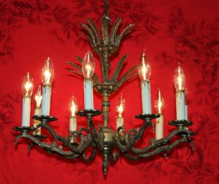 Antique Made In Spain Brass Ornate Chandelier Ceiling Light Fixture 10 Arm