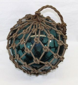 Vintage Large Japanese Glass Fishing Net Float Deep Aqua Green