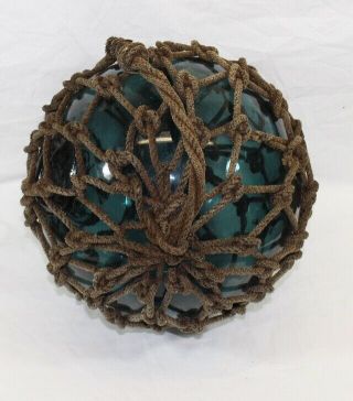 Vintage Large Japanese Glass Fishing Net Float Deep Aqua Green 2