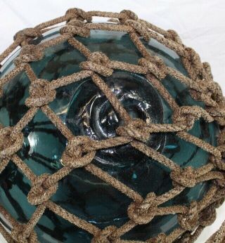 Vintage Large Japanese Glass Fishing Net Float Deep Aqua Green 4