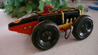 Vintage Marx Wind Up Toy Race Car Litho with Driver 3 Metal 2