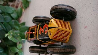Vintage Marx Wind Up Toy Race Car Litho with Driver 3 Metal 3