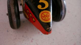 Vintage Marx Wind Up Toy Race Car Litho with Driver 3 Metal 6