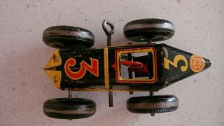 Vintage Marx Wind Up Toy Race Car Litho with Driver 3 Metal 8