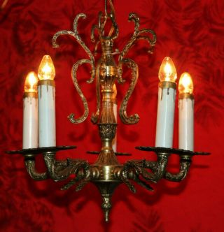 Antique Made In Spain Brass Ornate Chandelier Ceiling Light Fixture 5 Arms