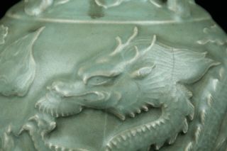 APR245 CHINESE LONGQUAN CELADON PORCELAIN DRAGON RELIEF BOTTLE VASE 8