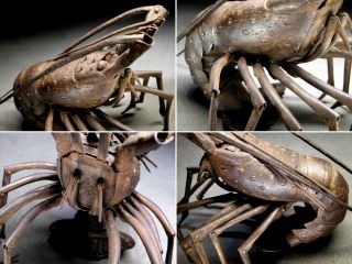 SIGNED Lobster JIZAI - OKIMONO Statue 19thC Japanese Antique Articulated Model 10