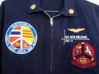 Uss Orleans Hmm - 164 Us Navy Flight Officer Party Jacket W/ 4 Vietnam Patches