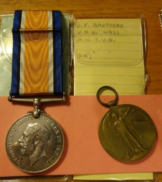Wwi British War And Victory Medal Pair 4922 R.  N.  Cvr.
