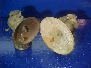 2 - Early 20thc Coal Miners Brass Carbide Helmet Lamps Justrite,  Autolite