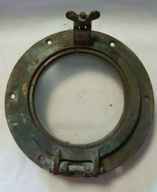 Vtg Salvaged Ship Port Hole Window Nautical Boat Porthole Decor Bronze