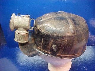 Early 20thc Coal Miners Msa Compo Safety Helmet W Tiger Pattern,  Carbide Lamp