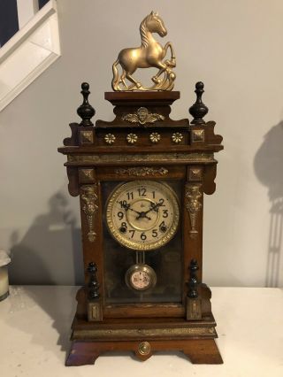 Antique Mantle Clock With Brass House