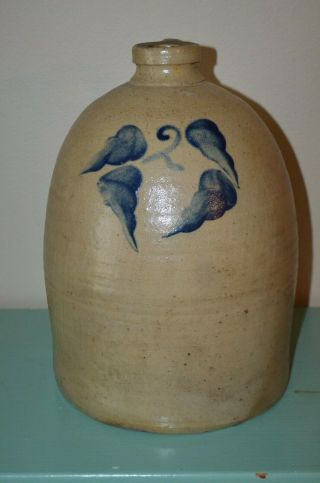 Antique Salt Glazed Stoneware Cobalt 2 Gallon Jug 19th C 1830 - 1860 Beehive