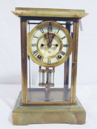 Antique Ansonia Crystal & Onyx Regulator Clock,  Open Escapement