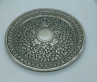 Antique Indian Round Silver Serving Tray,  Kutch,  Hunting Scenes Circa 1850