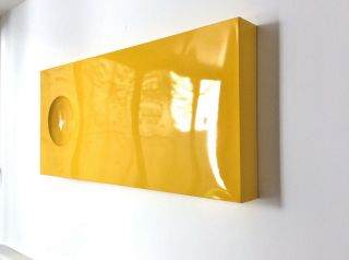 Primrose Yellow Metal Wall Sculpture Signed Pop Art Mid Century Modern