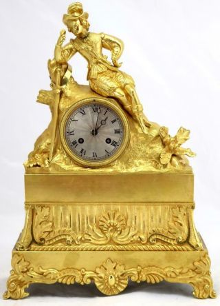 French Antique Mantle Clock Bronze Ormolu 8 Day Figural Empire Bell Striking