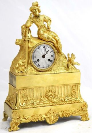 French Antique Mantle Clock Bronze Ormolu 8 Day Figural Empire Bell Striking 3