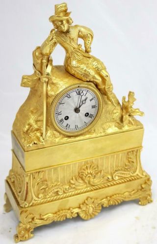 French Antique Mantle Clock Bronze Ormolu 8 Day Figural Empire Bell Striking 4