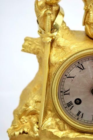 French Antique Mantle Clock Bronze Ormolu 8 Day Figural Empire Bell Striking 7