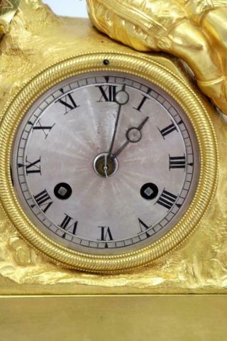 French Antique Mantle Clock Bronze Ormolu 8 Day Figural Empire Bell Striking 8