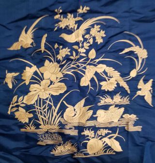 Antique Vintage Chinese Japanese Silk Embroidered Robe Panel Birds Embroidery 2