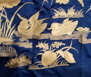 Antique Vintage Chinese Japanese Silk Embroidered Robe Panel Birds Embroidery 3