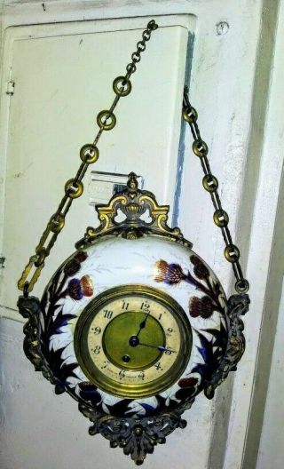 Rare Antique Key Wind Hanging French Made Porcelain Clock - Parts
