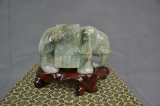 Vintage Chinese Oriental Jade Hardstone Carving Elephant Stand & Box