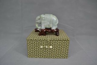 Vintage Chinese Oriental Jade Hardstone Carving Elephant Stand & Box 3