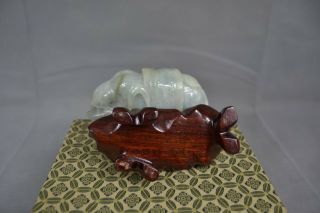 Vintage Chinese Oriental Jade Hardstone Carving Elephant Stand & Box 7