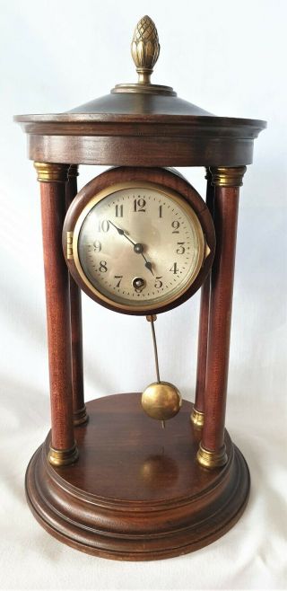 Junghans Portico Clock Hac 1920s Key Pendulum Wooden Antique Column