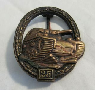 German Army Tank Battle Badge In Bronze " 25 " Post Ww2 1957 Pattern St&l Rare