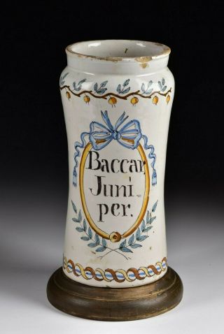 18th Century French Faience Polychrome Painted Baccar Juniper Apothecary Jar