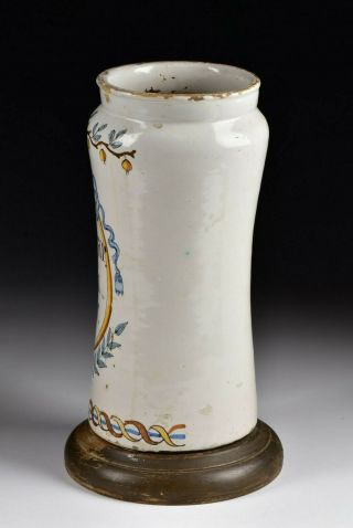 18th Century French Faience Polychrome Painted Baccar Juniper Apothecary Jar 2