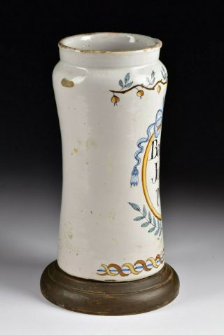 18th Century French Faience Polychrome Painted Baccar Juniper Apothecary Jar 4