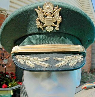 Us Army Officer Green Wool Dress Uniform Hat Cap Size 7 1/4 Texas State Guard