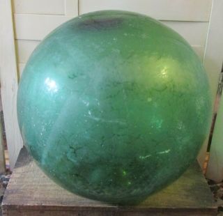 Antique Mold Blown Green Glass Large Fishing Net Float Ball 36 " Circumference