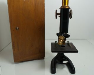 PAT.  DEC 1.  08 ANTIQUE BAUSCH & LOMB OPTICAL CO.  MICROSCOPE WITH WOODEN BOX 2