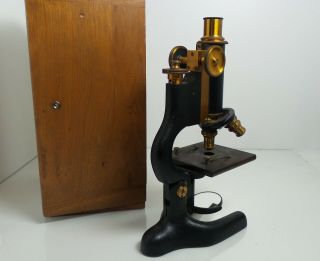 PAT.  DEC 1.  08 ANTIQUE BAUSCH & LOMB OPTICAL CO.  MICROSCOPE WITH WOODEN BOX 4