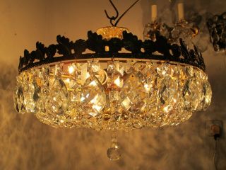 Antique Vnt French Plafonniere Crystal Chandelier Lamp Lustre 1940 ' s 20in Dmetr 10